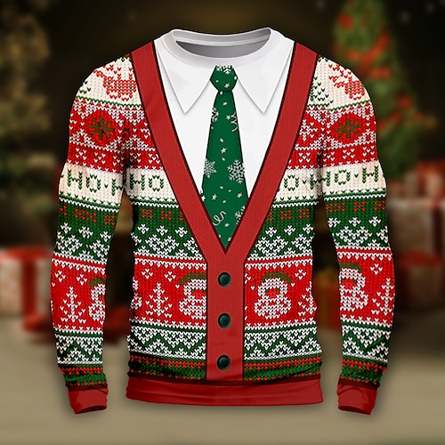 

Refranes y citas Feliz Navidad Patrón de navidad Diario Exterior Casual Hombre Impresión 3D Camisetas divertidas Fiesta Casual Festivos Navidad Camiseta Rojo Manga Larga Cuello Barco Camisa Primavera