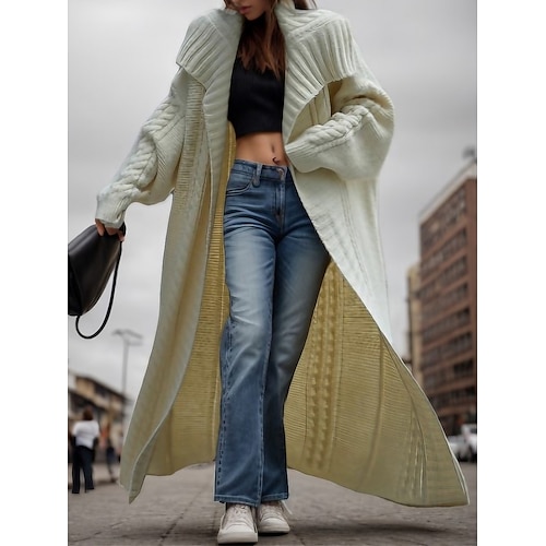 

Women's Cardigan Shirt Collar Cable Knit Polyester Knitted Fall Winter Long Outdoor Daily Going out Fashion Streetwear Casual Long Sleeve Solid Color off white Coffee Grey S M L