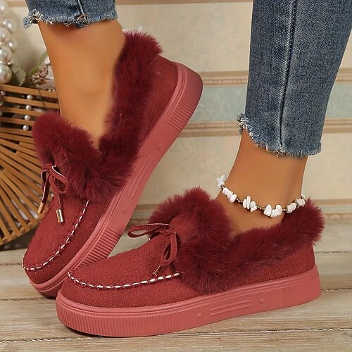 

Femme Basket Bottes Bottes de neige Grandes Tailles du quotidien Couleur unie Doublé en Polaire Bottines Bottines Hiver Talon Plat Bout rond Pluche Décontractées Confort Marche Faux suède Lacet Vin