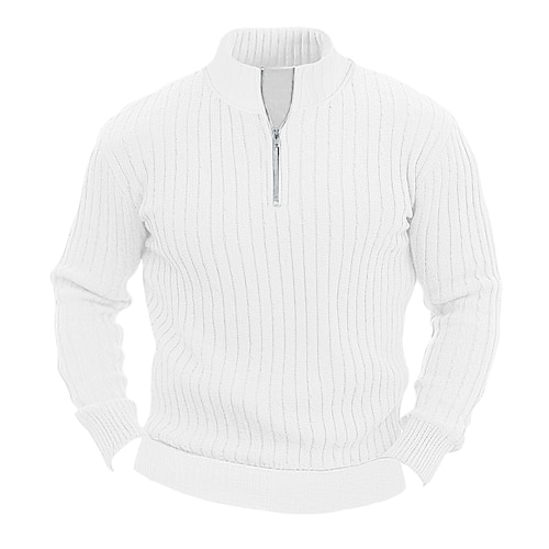 

Men's Knitwear Pullover Ribbed Knit Regular Basic Plain Quarter Zip Keep Warm Modern Contemporary Daily Wear Going out Clothing Apparel Fall Winter Black White S M L