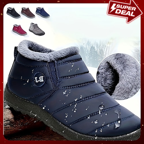

Women's Sneakers Boots Snow Boots Plus Size Winter Boots Daily Solid Color Fleece Lined Booties Ankle Boots Winter Flat Heel Round Toe Plush Casual Comfort Elastic Fabric Loafer Black Red Blue