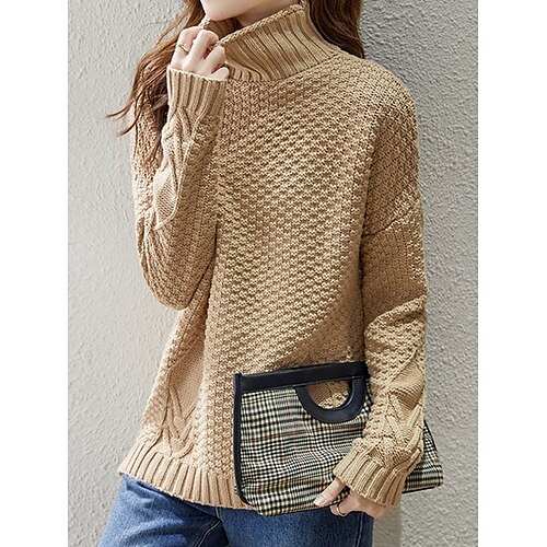 

Mujer Suéter de punto Cuello Alto Waffle Tejer Acrílico De Gran Tamaño Otoño Invierno Regular Exterior Diario Noche Elegante Casual Suave Manga Larga Color sólido Negro Azul Piscina Caqui S M L