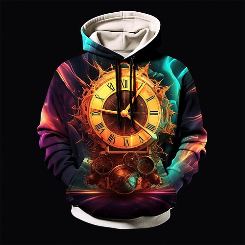 

Graphic Reloj Moda Diario Básico Hombre Impresión 3D Sudadera Pull-over Deporte Festivos Vacaciones Sudaderas Amarillo Naranja Con Capucha Bolsillo delantero Estampado Primavera Otoño Diseñador