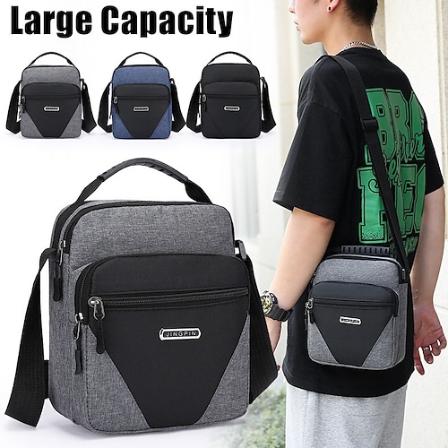 

Homens Bolsa crossbody Bolsa de ombro Bolsa Carteiro Tela de pintura Ao ar livre Diário Feriado Ziper Grande Capacidade Leve Durável Côr Sólida Preto Azul Cinzento