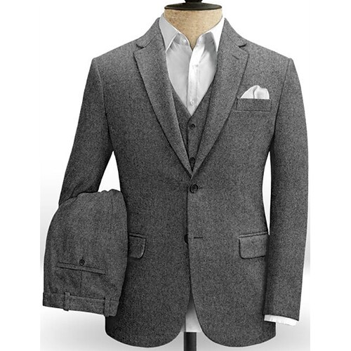 

Combinaisons en tweed Homme Mariage Ensemble de 3 pièces Gris Couleur Pleine Grandes Tailles Droit deux boutons 2023
