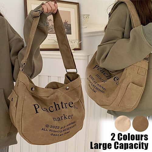 

Damen Umhängetasche Schultertasche Hobo Tasche Segeltuch Outdoor Einkauf Täglich Hohe Kapazität Leichtgewichtig Langlebig Buchstabe Dunkelbeige Kaki