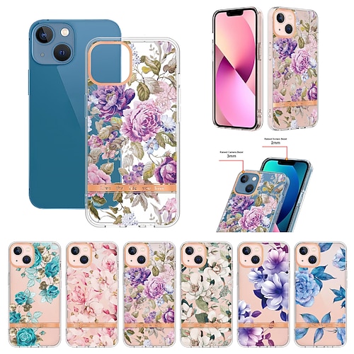 

teléfono Funda Para iPhone 15 Pro Max Plus iPhone 14 13 12 11 Pro Max Plus Mini SE Funda Trasera Soporte de carga inalámbrica No Amarillento Antigolpes flor floral TPU