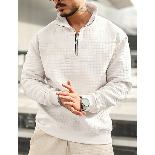 

Men's Sweatshirt Quarter Zip Sweatshirt White Standing Collar Plain Sports Outdoor Daily Holiday Streetwear Basic Casual Spring Fall Clothing Apparel Hoodies Sweatshirts