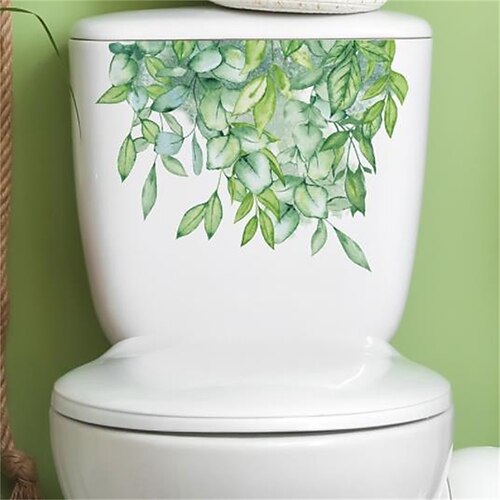 

Watercolor Green Plant Leaves Wall Sticker Bathroom Toilet Toilet Stickers Home Beautification Wall Stickers