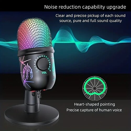 

RGB Condenser Microphone with Noise Reduction - Perfect for Computer Dubbing Live Streaming and Gaming!