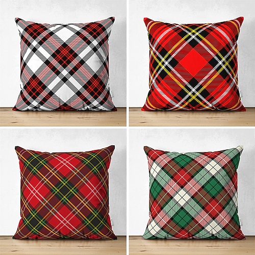 

Christmas Plaid Double Side Pillow Cover 1PC Xmas Soft Decorative Square Cushion Case Pillowcase for Bedroom Livingroom Sofa Couch Chair