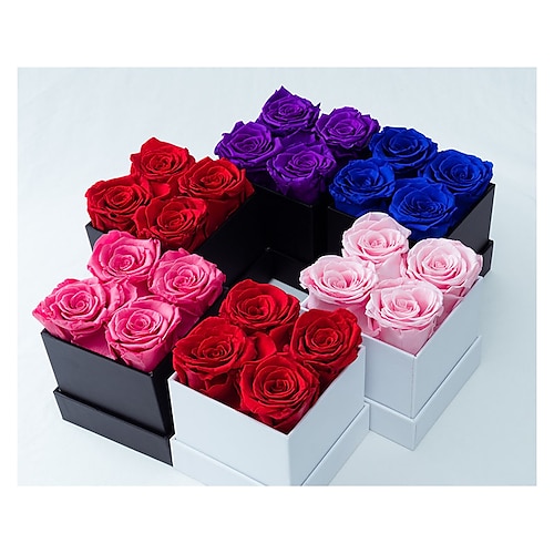 

1 pieza de flores eternas para el día de San Valentín, cuatro cajas cuadradas de flores eternas que abrazan cubos de rosas terminadas para el día de San Valentín.