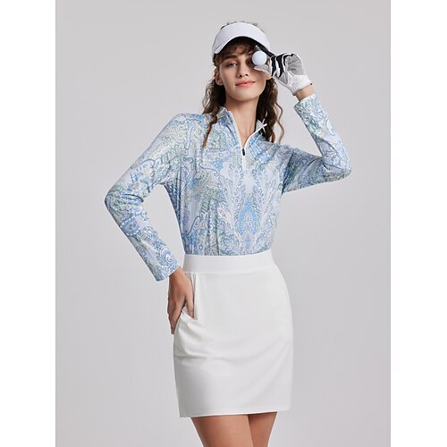 

Damen poloshirt Golfhemd Atmungsaktiv Schnelltrocknend Feuchtigkeitsableitung Langarm Golfbekleidung Golfkleidung Regular Fit Zip Stehkragen Paisley-Muster Frühling Herbst Tennis Golfspiel Pickleball