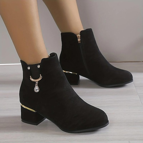 

Femme Bottes Chaussures en daim Grandes Tailles Extérieur du quotidien Doublé en Polaire Bottines Bottines Talon Bottier Bout rond Elégant Pluche Décontractées Faux suède Fermeture Couleur unie Noir