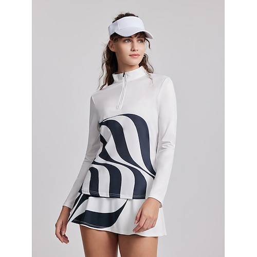 

Damen poloshirt Golfhemd Atmungsaktiv Schnelltrocknend Feuchtigkeitsableitung Langarm Golfbekleidung Golfkleidung Regular Fit Zip Stehkragen Bedruckt Frühling Herbst Tennis Golfspiel Pickleball