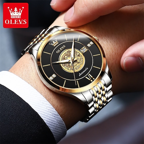 

nouvelle marque olevs montre pour hommes calendrier lumineux multifonction montre mécanique mode en relief dragon figure étanche sport montre-bracelet pour hommes