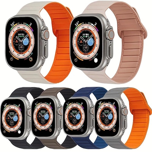

Leather Link Compatible with Apple Watch band 38mm 40mm 41mm 42mm 44mm 45mm 49mm Magnetic Clasp Adjustable Silicone Strap Replacement Wristband for iwatch Ultra 2 Series 9 8 7 SE 6 5 4 3 2 1
