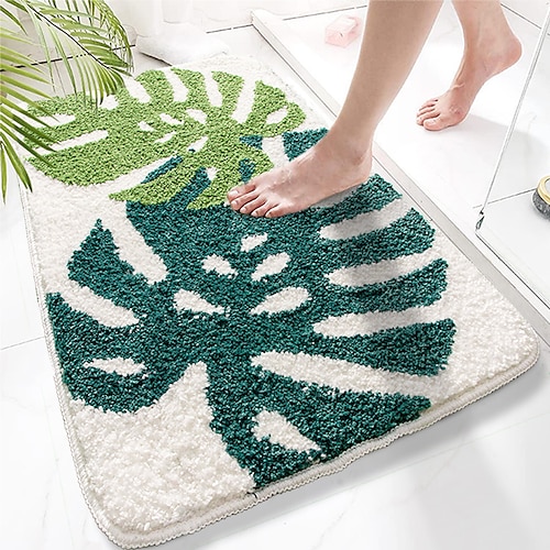 Bathroom Rugs, Green Leaf Non-slip Bath Mat, Extra Soft Long