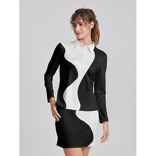 

Damen poloshirt Golfhemd Geknöpftes Poloshirt Atmungsaktiv Schnelltrocknend Feuchtigkeitsableitung Langarm Golfbekleidung Golfkleidung Regular Fit Farbblock Frühling Herbst Tennis Golfspiel Pickleball