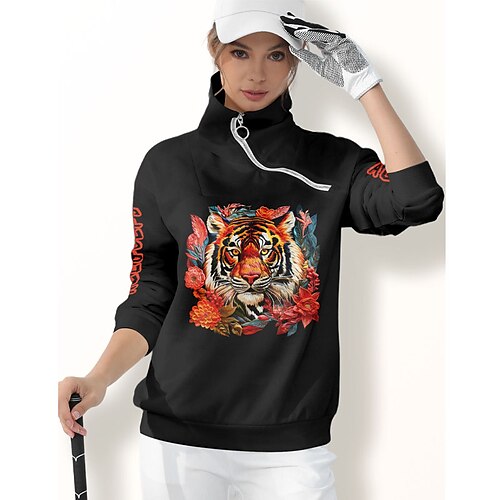 

Women's Golf Hoodie Golf Pullover Golf Sweatshirt Thermal Warm Breathable Moisture Wicking Long Sleeve Golf Outerwear Top Regular Fit 1/4 Zip Stand Collar Printed Spring Autumn Tennis Golf Pickleball