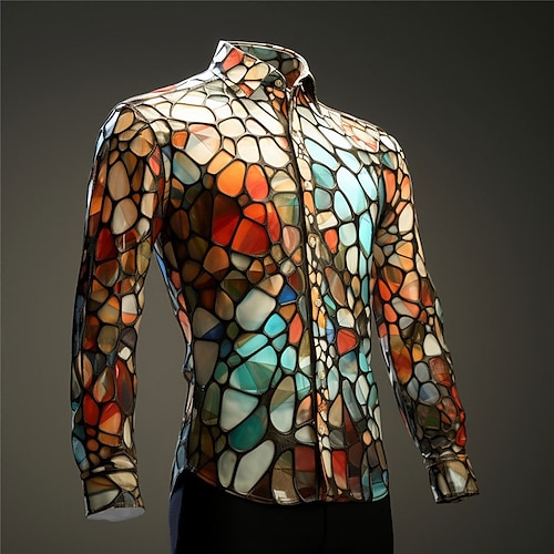 

Color Block Colorful Artistic Abstract Men's Shirt Daily Wear Going out Fall & Winter Turndown Long Sleeve Red, Blue, Orange S, M, L 4-Way Stretch Fabric Shirt