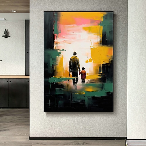 

Father and son Handpainted Oil Painting Wall art Canvas Handmade Fine Art oil painting for Room Gifts Abstract Modern Rolled Canvas No Frame