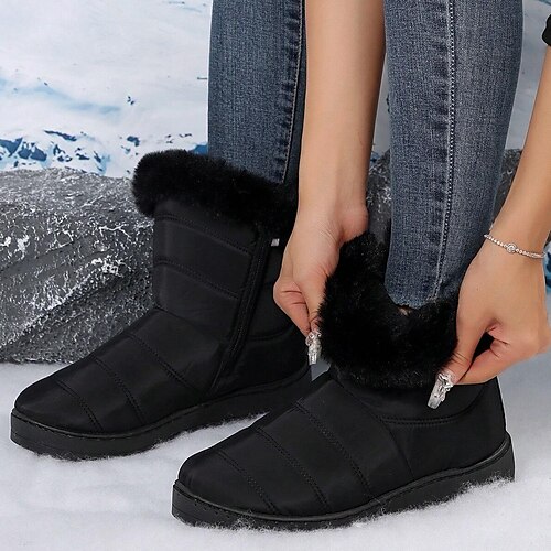 

Damen Stiefel Schneestiefel Wasserfeste Schuhe Übergrössen Outdoor Täglich Feste Farbe Innenfutter aus Fleece Stiefel mit mittlerer Wade Winter Reißverschluss Flacher Absatz Keilabsatz Runde Zehe