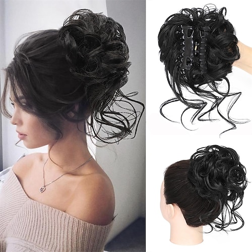 

Messy Bun Hair Piece Claw Clip Curly Wavy Faux Hair Bun Tousled Updo Hair Extensions Scrunchie Long Beard Chignon Buns Hair pieces for Women