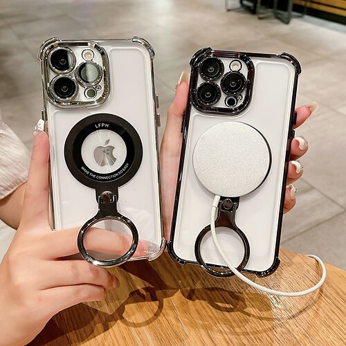 

Phone Case For iPhone 15 Pro Max iPhone 14 13 12 11 Pro Max Plus With Magsafe Ring Holder Transparent Magnetic Solid Color PC