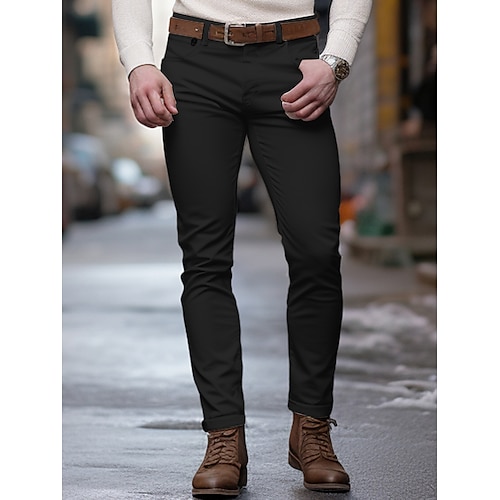 

Men's Trousers Chinos Chino Pants Pocket Plain Comfort Breathable Outdoor Daily Going out Cotton Blend Fashion Casual Dark Khaki Black