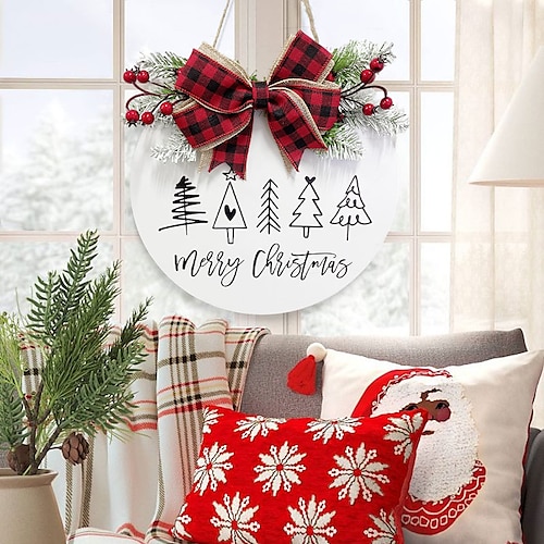 

Couronne de Noël décorations de Noël – couronnes d'hiver, signe de joyeux Noël pour les vacances, ferme rustique, porte d'entrée, porche, fenêtre murale, décorations extérieures.