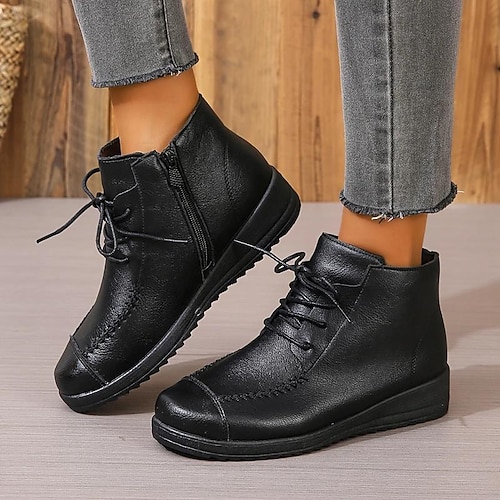 

Damen Stiefel Schneestiefel Winterstiefel Outdoor Täglich Feste Farbe Innenfutter aus Fleece Stiefeletten Stiefeletten Flacher Absatz Runde Zehe Elegant Vintage Modisch Kunstleder Reißverschluss