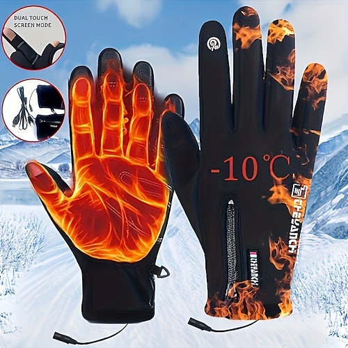 

Unisex USB Electric Heating Gloves Short Non-slip Touchscreen Zipper Gloves Autumn Winter Outdoor Coldproof Ski Sports Gloves Without Mobile Power