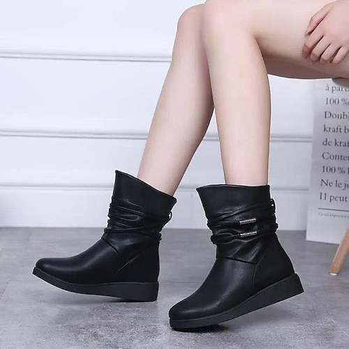 

Damen Stiefel Übergrössen Schuhe mit innerer Höhenerhöhung Outdoor Täglich Innenfutter aus Fleece Stiefeletten Stiefeletten Winter Schnalle Keilabsatz Runde Zehe Plüsch Brautkleider schlicht