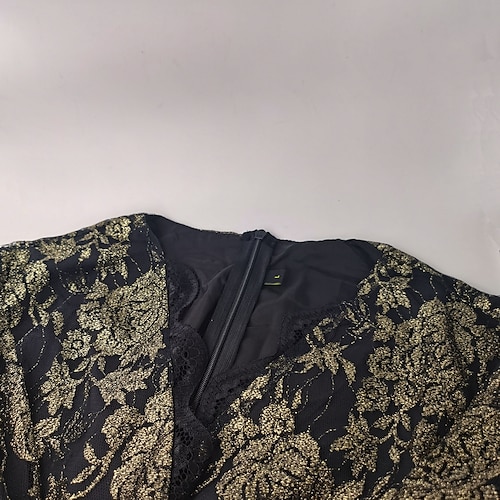  Damen schwarzes kleid Spitzenkleid abendkleider Chiffon Spitze Patchwork V Ausschnitt 3/4 Ärmel Midikleid Formal Urlaub Schwarz Frühling Winter