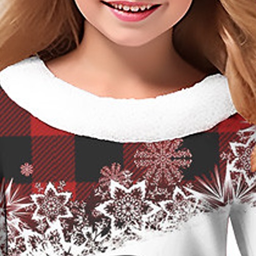  Flickor 3D Rutig Snögubbe Snöflinga Klänning Snowflake Klänning Långärmad 3D-tryck Höst Vinter Semester Sport & Utomhus Dagligen söt stil Ledigt Skön Barn 3-12 år Vardagsklänning Swingklänning A
