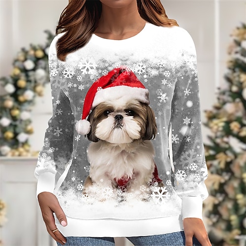 

Moletom Feio de Natal Mulheres Moletom Estacionar Cachorro Roupa de Esporte Engraçado Festival Imprimir Rosa Azul Roxo Natal Casual Decote Redondo Manga Longa Top Micro-Elástica Outono inverno