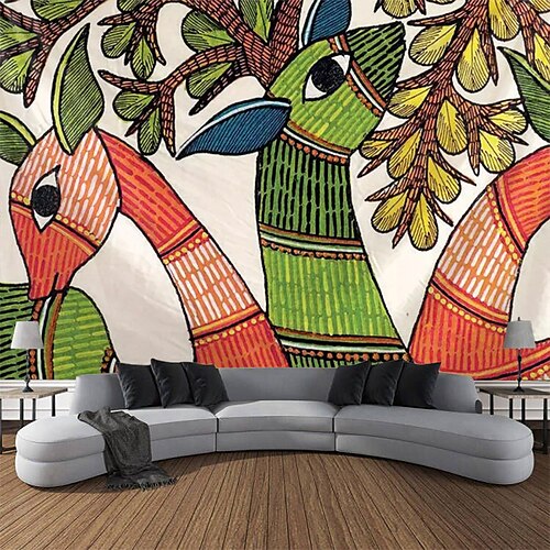 

Gond Art Hanging Tapestry Wall Art Large Tapestry Mural Decor Photograph Backdrop Blanket Curtain Home Bedroom Living Room Decoration