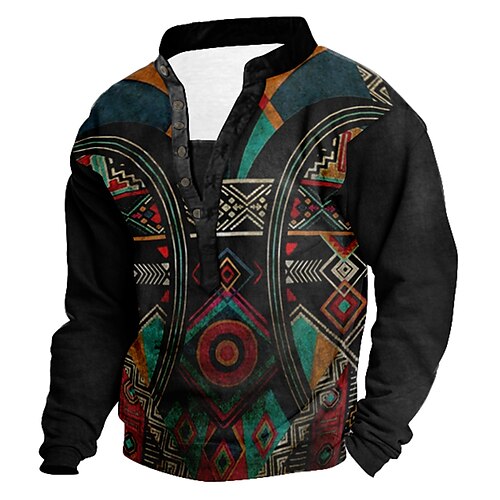 

Hombre Sudadera Negro Cuello Mao Henley Estampados Estampado 3D Casual Impresión 3D Estampado 3D Casual Primavera Otoño invierno Ropa Sudaderas con capucha Sudaderas