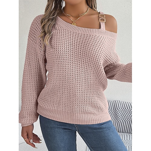 

Damen Pullover V Ausschnitt Waffel Stricken Acryl Strick Herbst Winter Standard Outdoor Täglich Ausgehen Modisch Strassenmode Brautkleider schlicht Langarm Feste Farbe Weinrot Weiß Rosa S M L