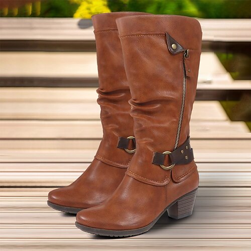 

Mujer Botas Botas de ciclista Botas cowboy Boda Fiesta Exterior Talón de bloque Elegante Vacaciones Vintage Cuero Sintético Azul Marrón Café