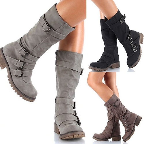 

Femme Bottes Bottes de motard Grandes Tailles Extérieur du quotidien Bottes mi-mollet Boucle Talon bloc Talon Bottier Bout rond Rétro Vintage Classique Décontractées Faux Cuir Mocassins Couleur unie