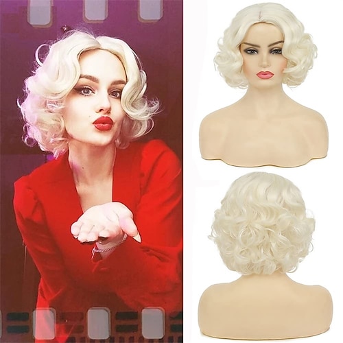 

Tseses – perruque synthétique bouclée blonde courte ondulée avec frange, cheveux naturels, pour cosplay, costume d'halloween, pour femmes