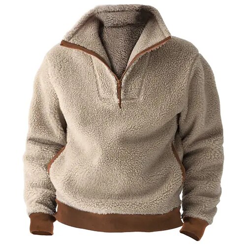 

Herren Sweatshirt Pullover Sweatshirt mit Viertelreißverschluss Khaki Troyer Halber Reißverschluss Farbblock Patchwork Sport Natur Täglich Festtage Vintage Brautkleider schlicht Dünnes Vlies Herbst