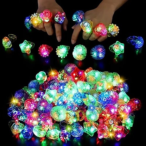 

10/24 unidades de anéis iluminados por LED - anéis de gelatina coloridos piscando e acidentados - lembrancinhas brilhantes para crianças adultos - brinquedos de borracha macia neon rave para eventos