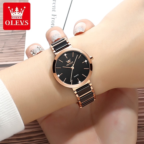 

olevs Damen-Quarzuhr, minimalistische Mode, lässige Armbanduhr, wasserdichte Dekoration, Keramikuhr
