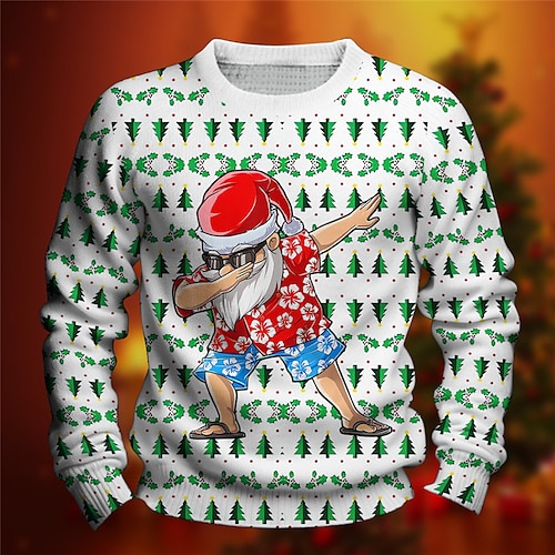 

Santa Claus Casual Men's Print Knitting Ugly Christmas Sweater Pullover Sweater Jumper Knitwear Outdoor Daily Vacation Christmas Long Sleeve Crewneck Sweaters Lake blue Wine Blue Fall Winter S M L