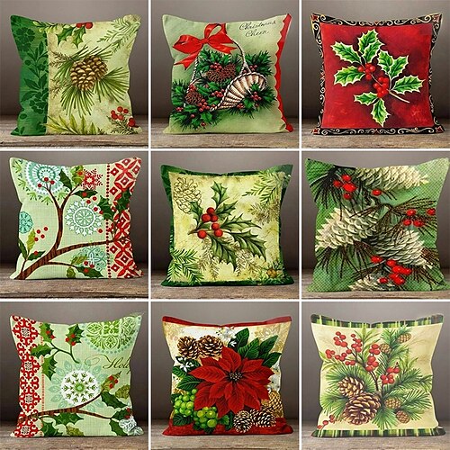 

Christmas Holly Double Side Pillow Cover 1PC Xmas Soft Decorative Square Cushion Case Pillowcase for Bedroom Livingroom Sofa Couch Chair