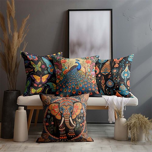 

Housse de coussin double face avec animaux ethniques, 1 pièce, taie d'oreiller décorative, douce, pour chambre à coucher, salon, canapé, chaise, banc