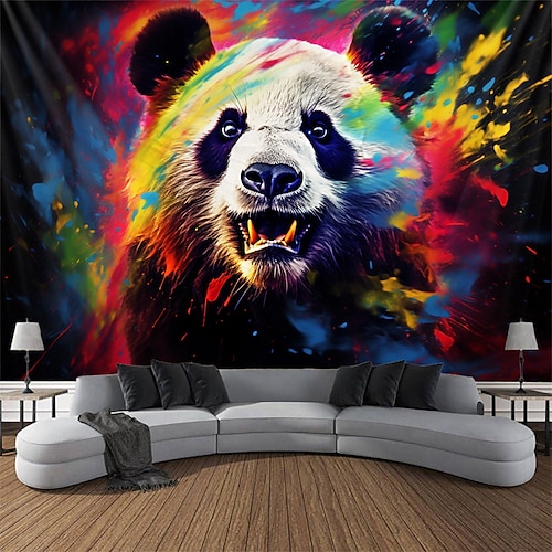 

Blacklight Tapestry UV Reactive Glow in the Trippy Panda Animal Misty Nature Landscape Hanging Tapestry Wall Art Mural for Living Room Bedroom